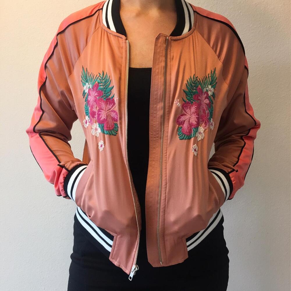 Mossimo Quilted Tropical Satin Bomber Jacket XS NWT
